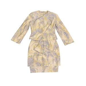 Thierry Mugler Vintage Floral Silk Suit Skirt Set Women’s Size 38 (8 US) Yellow